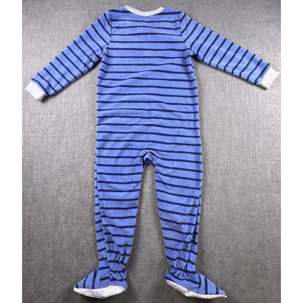 Carter's One Piece Footed Pajamas Blue Stripe Embroidered Dump Truck Boys 4T NWT